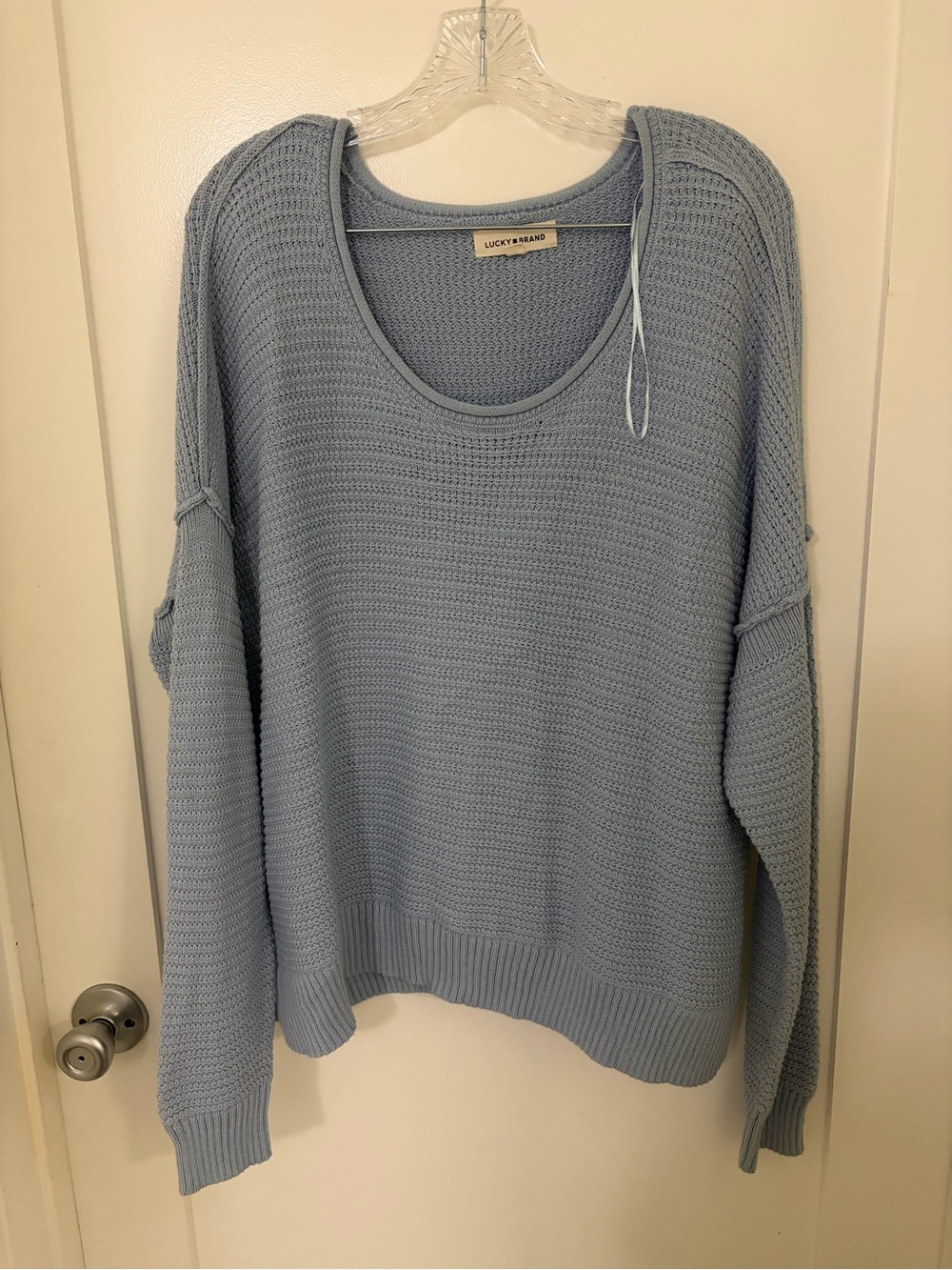 Lucky Brand Women's Dusty Blue Scoop Neck Knit Sweater